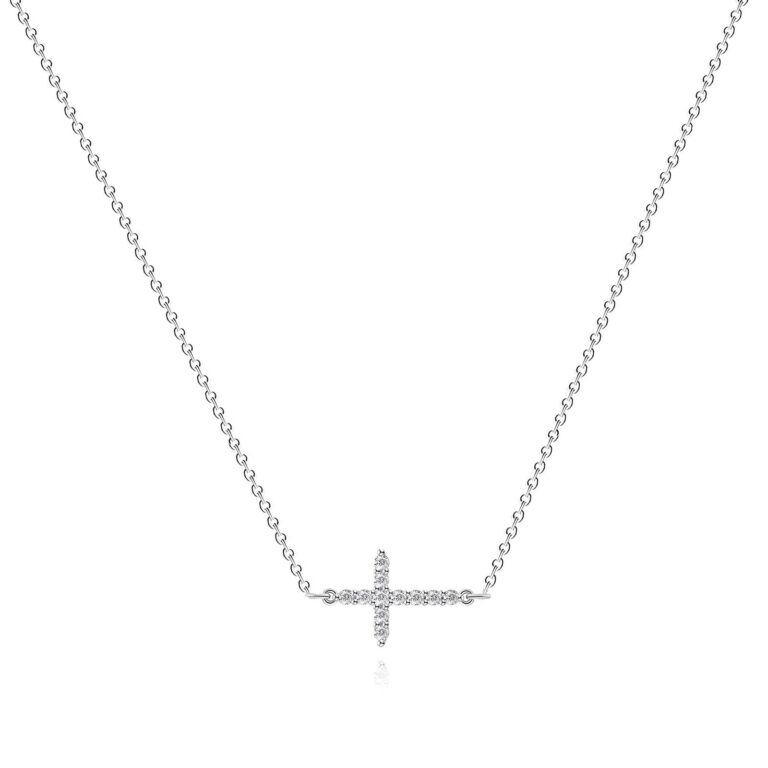 Stainless steel cross necklace with cubic zirconia pendant close-up