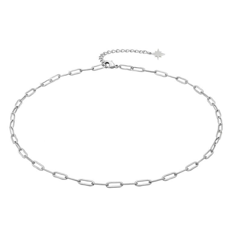 Stainless steel necklace with lobster claw clasp front view