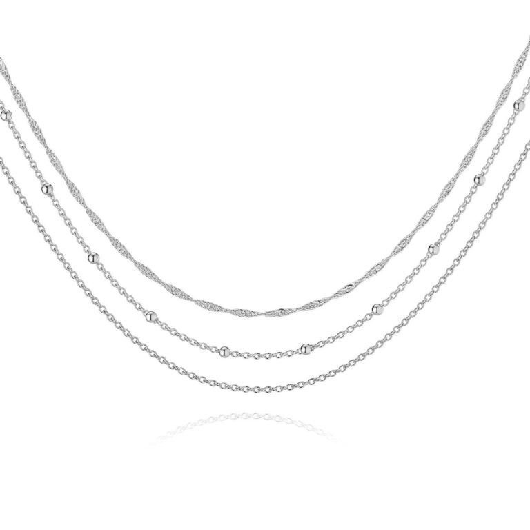 Stainless steel necklace with lobster claw clasp on white background