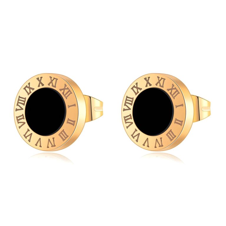 18K gold plated stainless steel stud earrings front view