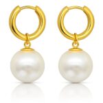 18K gold plated stainless steel pearl earrings front view