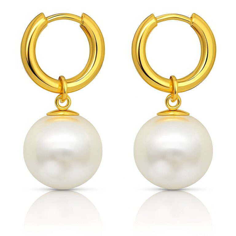 18K gold plated stainless steel pearl earrings front view