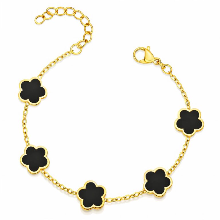 18K gold plated flower meadow bracelet on white background