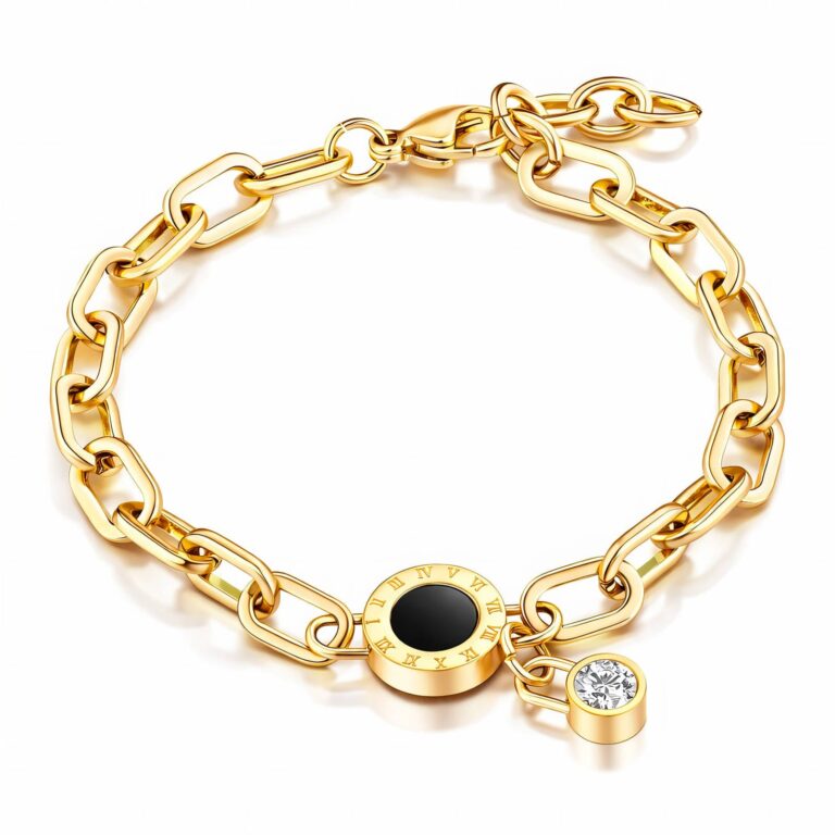 18K gold plated stainless steel bracelet with cubic zirconia on wrist