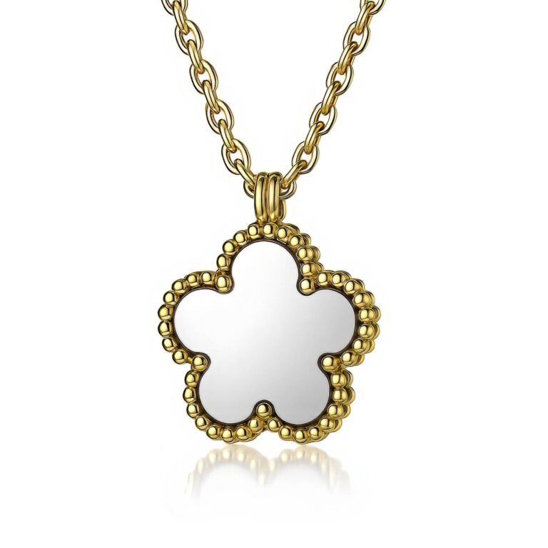 18K gold plated flower necklace on white background
