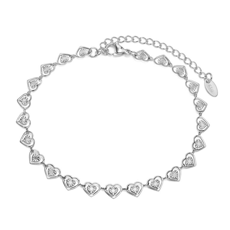 Stainless steel hearts bracelet close-up view