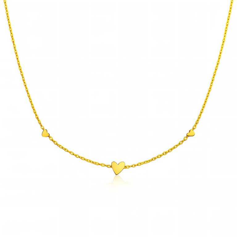 18K gold plated hearts necklace front view