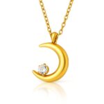 18K gold plated crescent necklace with cubic zirconia on stainless steel chain