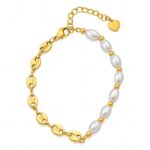 18K gold plated stainless steel bracelet with imitation pearls
