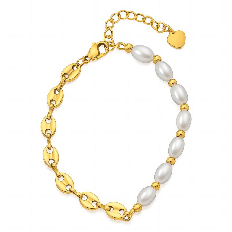 18K gold plated stainless steel bracelet with imitation pearls