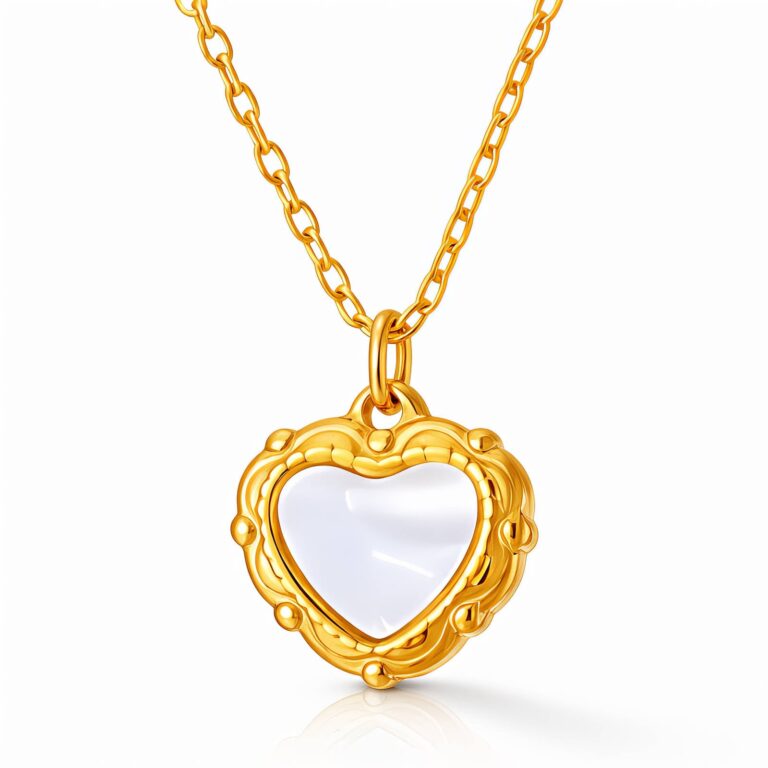 18K gold plated hearts necklace on white background
