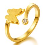 18K gold plated stainless steel butterfly ring front view
