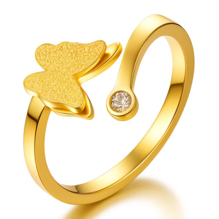 18K gold plated stainless steel butterfly ring front view