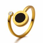 Adjustable 18K gold plated stainless steel ring with cubic zirconia close-up