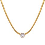 18K gold plated hearts necklace with cubic zirconia on white background