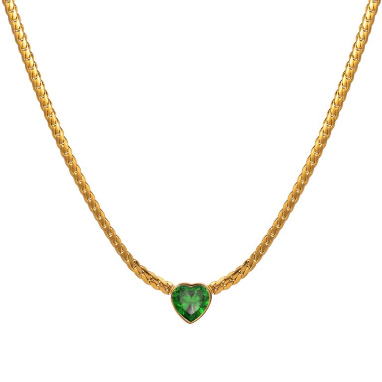 18K gold plated heart necklace with cubic zirconia pendant