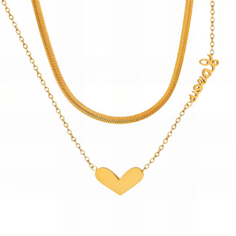 Close-up of 18K gold plated stainless steel heart necklace pendant