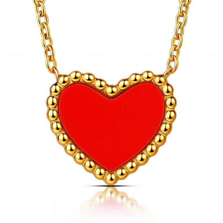 18K gold plated hearts necklace on white background
