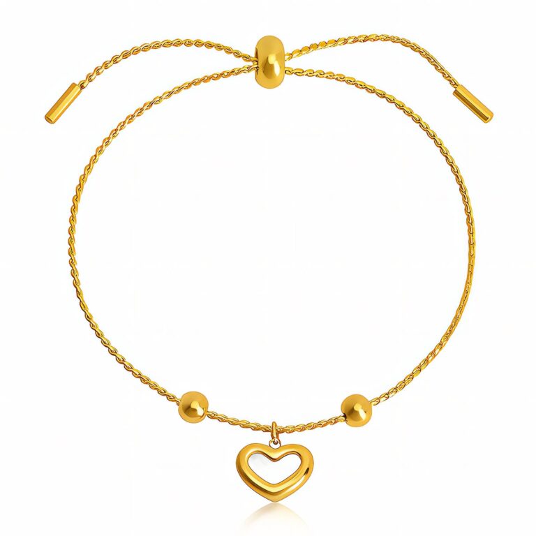 18K gold plated stainless steel heart bracelet on white background