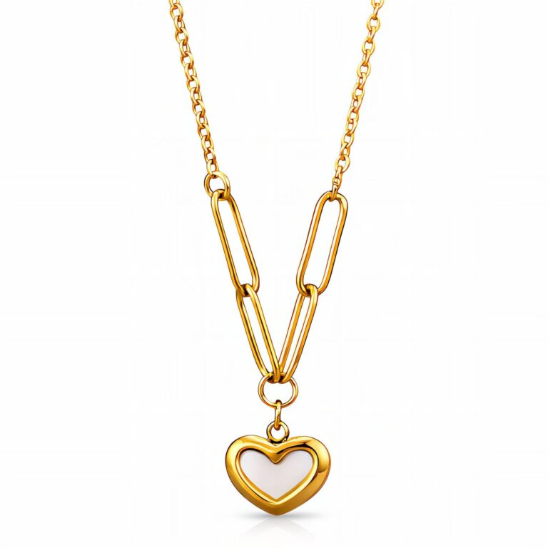 18K gold plated hearts necklace front view on white background