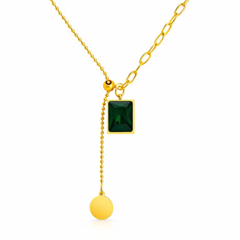 18K gold plated stainless steel necklace with cubic zirconia pendant