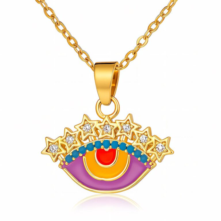 18K gold plated stainless steel evil eye necklace with enamel pendant