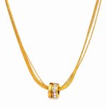 18K gold plated stainless steel necklace with cubic zirconia pendant front view