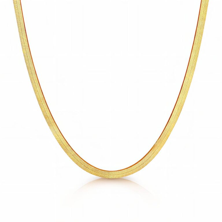 18K gold plated stainless steel necklace on display