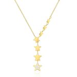 Close-up of 18K gold plated stars necklace with cubic zirconia