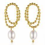 18K gold plated freshwater pearl stud earrings front view