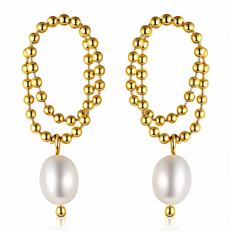 18K gold plated freshwater pearl stud earrings front view