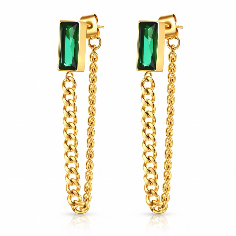 18K gold plated stainless steel stud earrings with cubic zirconia close-up
