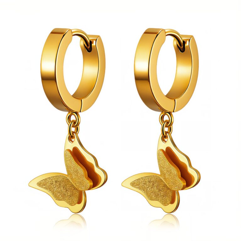 18K gold plated butterfly earrings front view