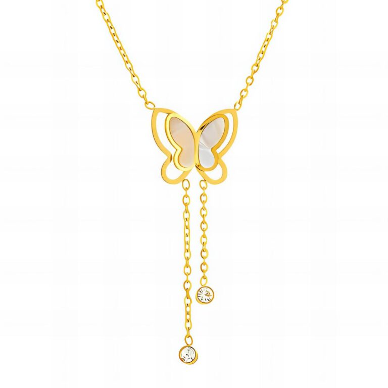 18K gold plated butterfly necklace with cubic zirconia pendant