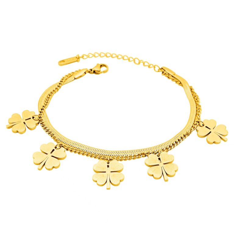 18K gold plated stainless steel adjustable bracelet on white background