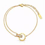 18K gold plated stainless steel anklet with cubic zirconia on white background
