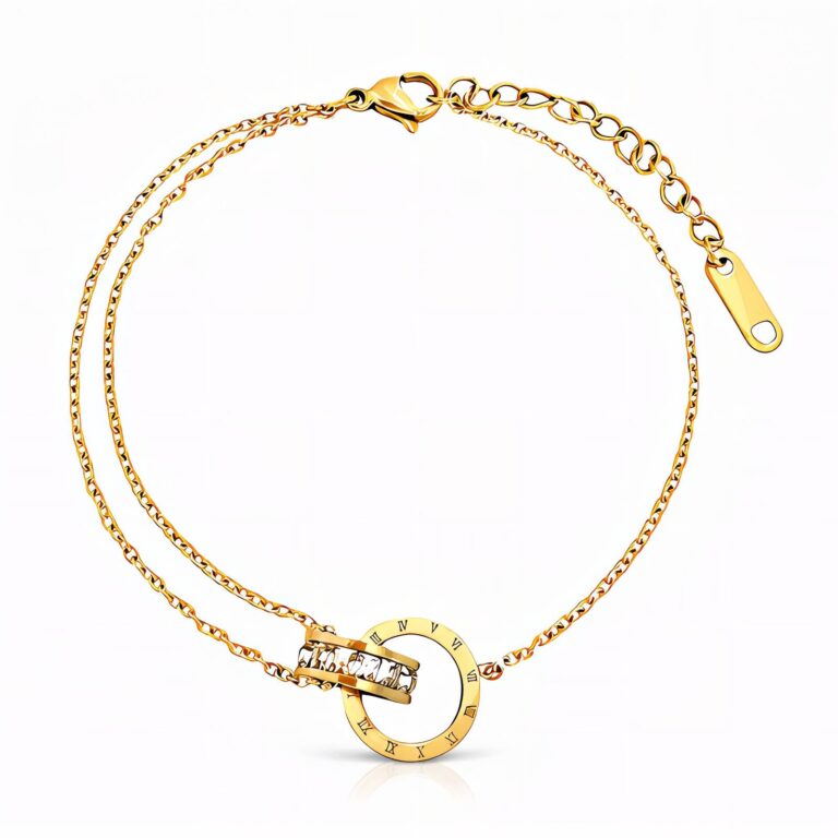 18K gold plated stainless steel anklet with cubic zirconia on white background