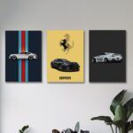 set of 3 sports cars wooden canvas frames for wall decore / sticky phototiles