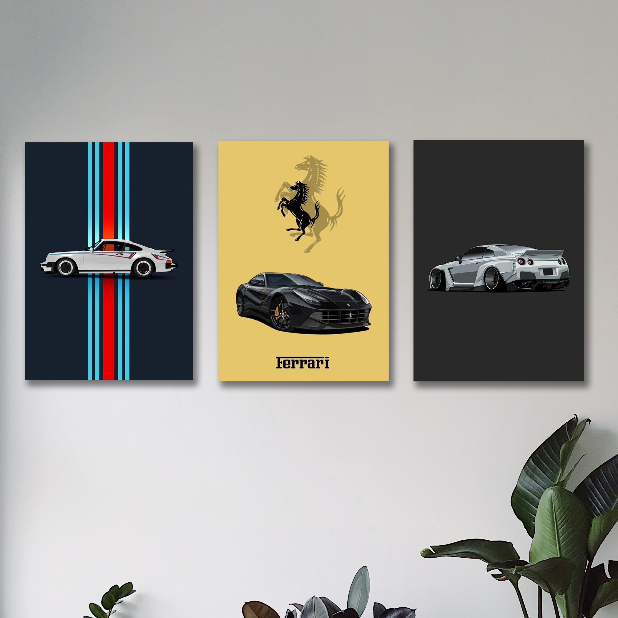 87e625afdb07e9a7459f4c77977f5ca8-1.jpg set of 3 sports cars wooden canvas frames for wall decore / sticky phototiles - Image 1