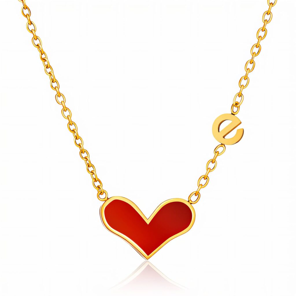 18K gold plated stainless steel heart necklace front view