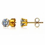 18K gold plated stainless steel stud earrings with cubic zirconia close-up