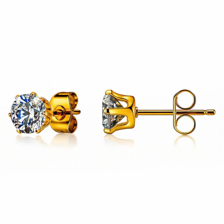 18K gold plated stainless steel stud earrings with cubic zirconia close-up