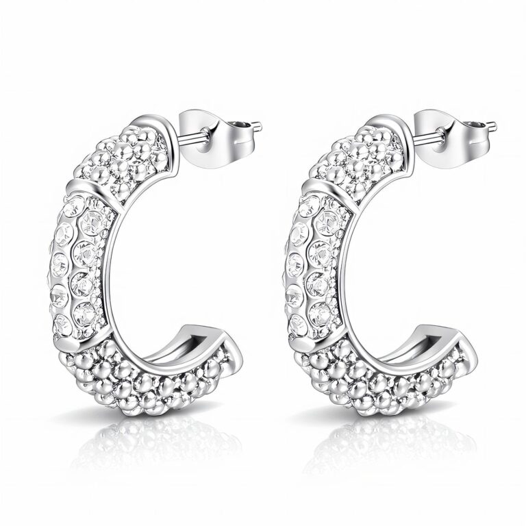 Stainless steel stud earrings with cubic zirconia close-up