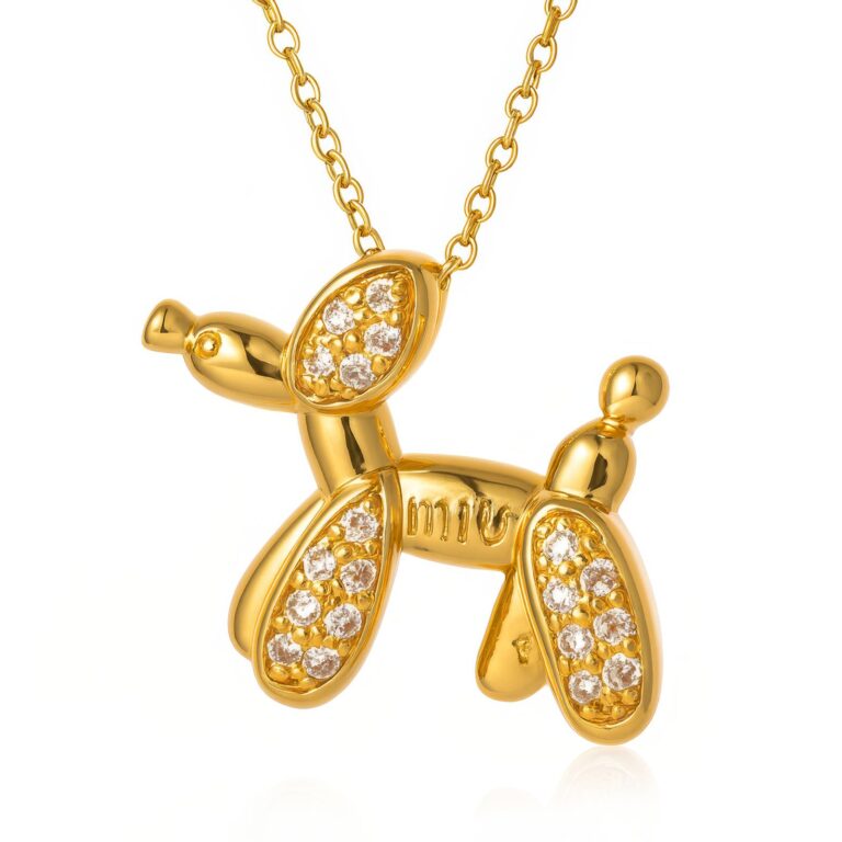 18K gold plated stainless steel dog necklace with cubic zirconia pendant