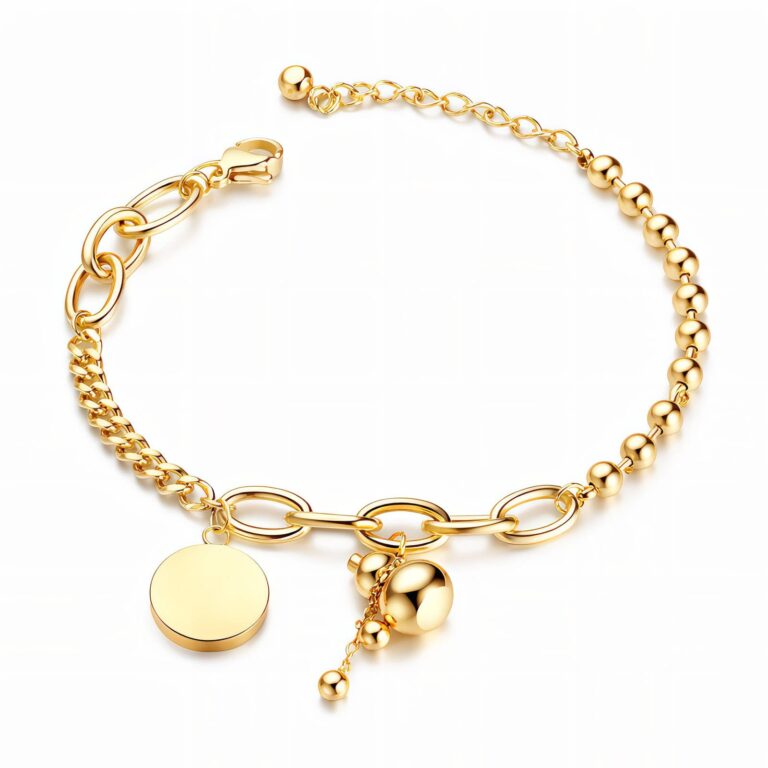 18K gold plated stainless steel bracelet on white background