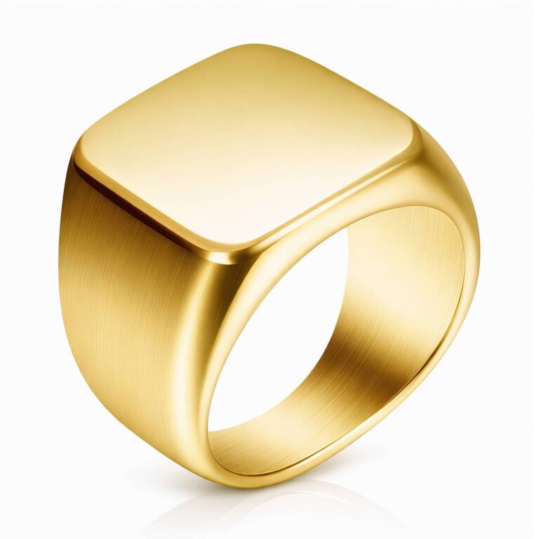18K gold plated stainless steel sized ring on white background