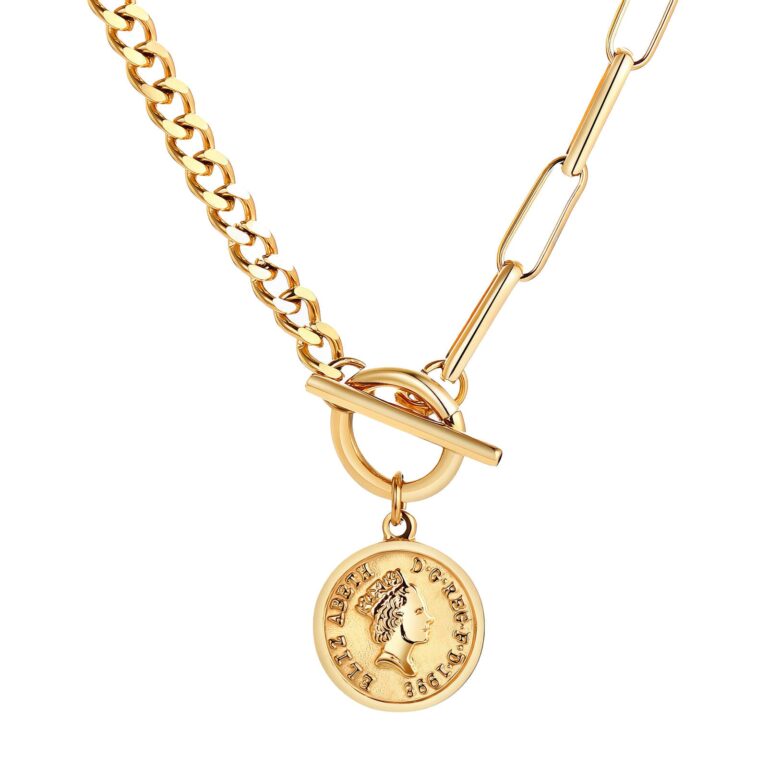 18K gold plated stainless steel necklace with toggle clasp