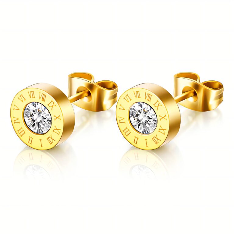 18K gold plated stainless steel stud earrings front view