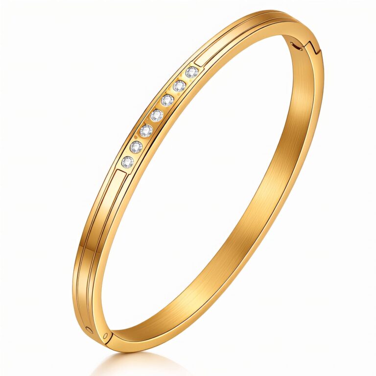 18K gold plated stainless steel bracelet with cubic zirconia on display