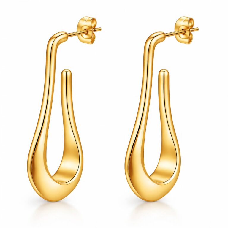 18K gold plated stainless steel stud earrings front view